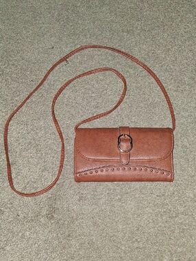Brown Crossbody Wallet Bag with Buckle Detail
